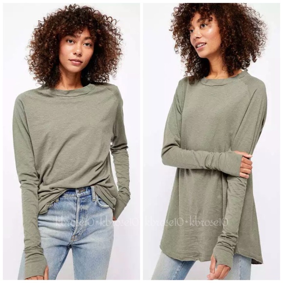 Free People We The Free Arden Long Sleeve Shirt Washed Army NWOT Size Large - Picture 2 of 8